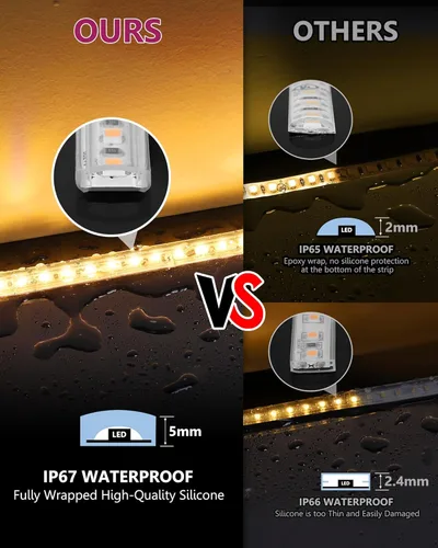 Vista 2 de EMITEVER Tira de luces LED para exteriores, impermeable, 16.4 pies, 2700 K, blanco cálido, 24 V, cinta LED de silicona regulable, iluminación IP67