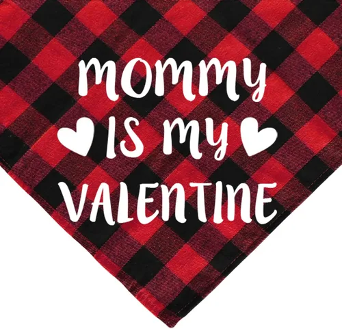 Vista 3 de Paquete de 2 pañuelos para perros para el día de San Valentín, a cuadros, para perros pequeños, medianos y grandes, mascotas (rojo y rosa)