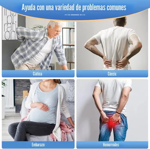 Vista 4 de Cojín de asiento con forma de dona para aliviar el dolor de coxis y hemorroides, cojín de espuma viscoelástica para embarazo posparto, cojines