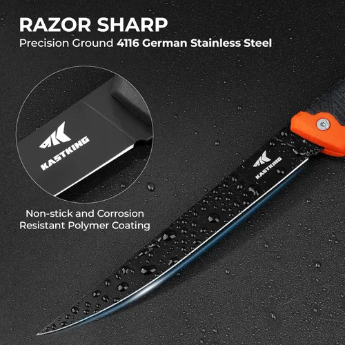 Vista 6 de KastKing Cuchillo plegable para filete/pesca/campamento/caza, hoja de acero inoxidable alemán G4116 afilada como navaja, mangos antideslizantes, 13