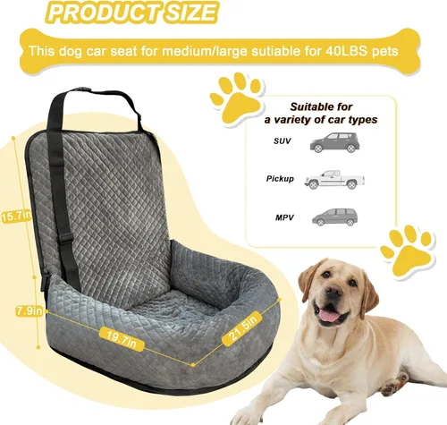 Vista 2 de Asiento de automóvil para perros pequeños y medianos, desmontable lavable, asiento elevador de seguridad para mascotas, cómodo, ultra suave y Gris