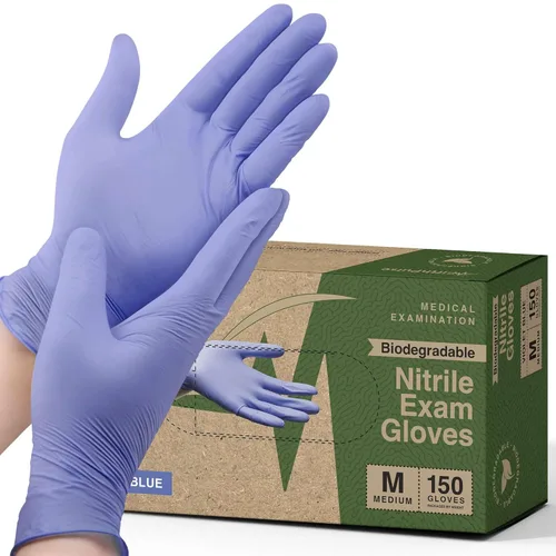 Vista 11 de Guantes Médicos Desechables Biodegradables Pequeños - 150 Unidades - Guantes de Nitrilo Azul Violeta - Guantes de Examen Médico Sin Polvo y Sin