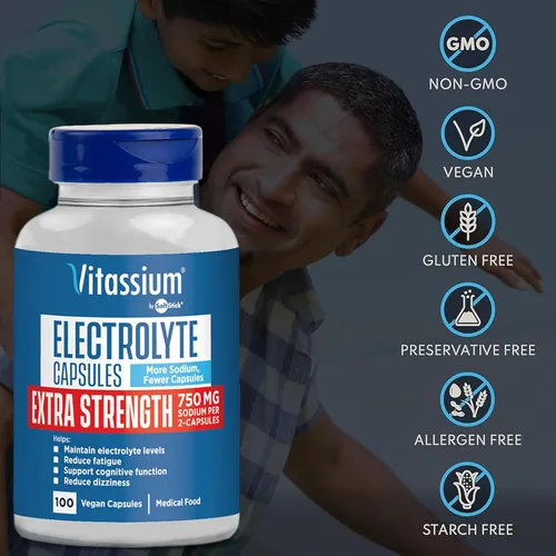 Vista 5 de Vitassium Cápsulas de Electrolitos de Fuerza Extra, 750mg de Sodio para el Manejo de POTS y Dietas Altas en Sodio, Sin Sabor, 100 Píldoras de Sal