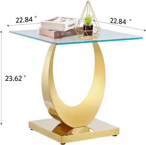 Vista 3 de Mesa de centro de cristal de lujo, mesa de centro de sofá de 47 pulgadas con marco de acero inoxidable dorado y parte superior de vidrio negro, mesa