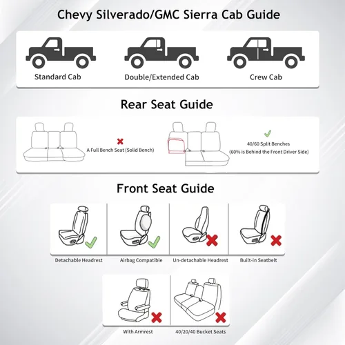 Vista 9 de Huidasource Fundas de asiento para Chevy Silverado 1500, fundas de asiento Silverado, GMC Sierra Pickup 1500 2007-2013 y 2019-2025, 2500HD 3500HD