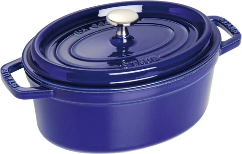 Vista 3 de Staub La Cocotte Oval 40510-269 Pico Cocotte Grand Blue - Maceta ovalada de hierro fundido de 10.6 in, compatible con inducción