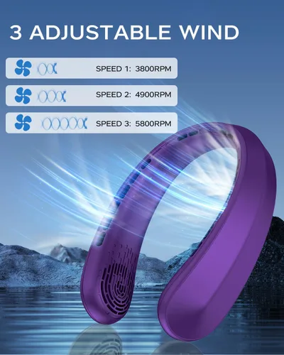 Vista 4 de Ventilador de cuello, ventilador portátil alrededor del cuello, ventilador personal con batería de 5200 mAh con USB recargable, 3 velocidades