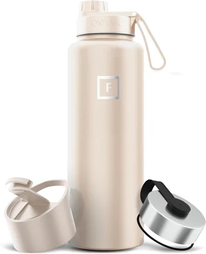 Vista 36 de IRON °FLASK - Botella deportiva de 14, 18, 22, 32, 40, 64 o 128 onzas, 3 tapas (boquilla), acero inoxidable aislado al vacío, doble pared moderna
