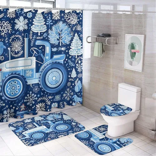 Vista 13 de Juego de 4 cortinas de ducha de baño de Labrador de chocolate, gorro de Papá Noel, juego de cortinas de ducha antideslizantes y tapete de inodoro