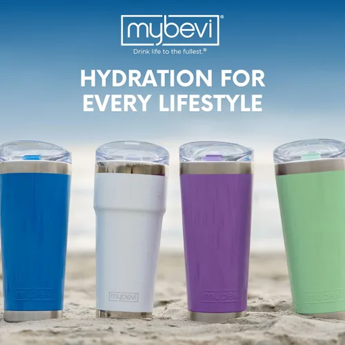 Vista 8 de MyBevi Vaso clásico de acero inoxidable de alta calidad con control de temperatura de 12 horas, tapa Tritan y construcción sin BPA, color cielo