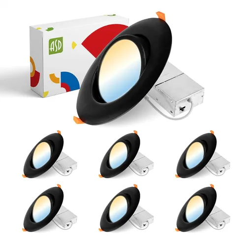 ASD Luz empotrable LED cardán de 6 pulgadas, 15 W, 1230 lm, 2700 K/3000 K/3500 K/4000 K/5000 K seleccionable, iluminación ajustable direccional,