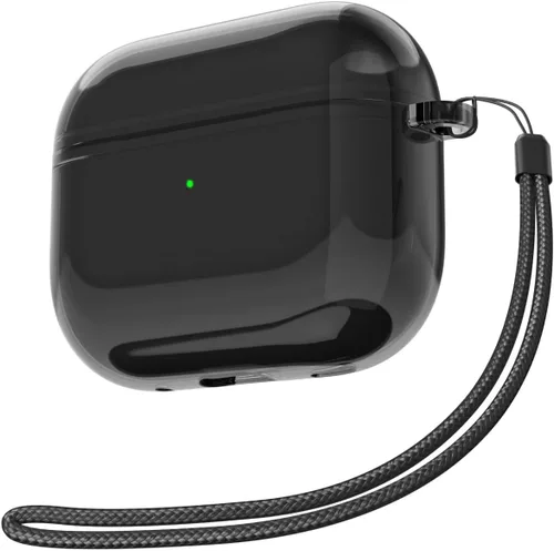 Vista 52 de Svanove Funda transparente para Airpods con correa, bonita carcasa rígida transparente de plástico para Airpods de 1ª 2ª generación con cuerda