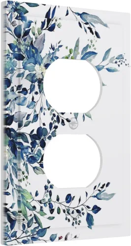 Vista 2 de Cubiertas de Enchufe Dúplex de 1 Gang con Hojas Florales de Eucalipto Azul en Acuarela, Placa Frontal Decorativa para Interruptor de Luz, Placa