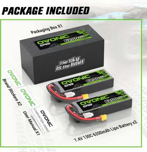 Vista 6 de OVONIC 2S LiPo Batería 6200mAh 7.4V 130C RC Batería con XT60 a TRA conector [2 baterías en 1 paquete]