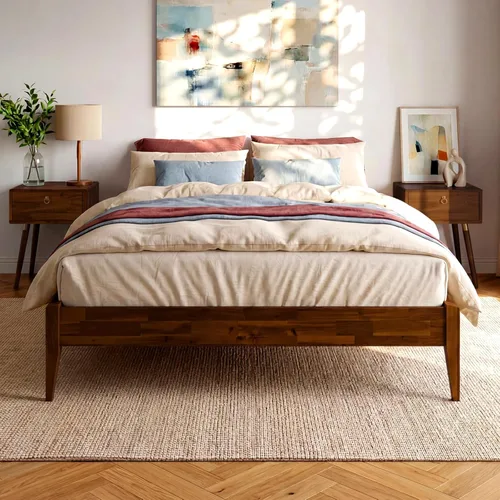 Vista 13 de Bme Dinkee - Marco de cama de plataforma Queen de madera de 15 pulgadas, marco de cama de madera maciza, estilo moderno y minimalista, soporte de 12