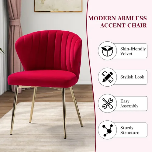 Vista 22 de HULALA HOME Silla de comedor de terciopelo, bonita silla de acento sin brazos, silla de sala de estar con patas doradas, silla lateral tapizada
