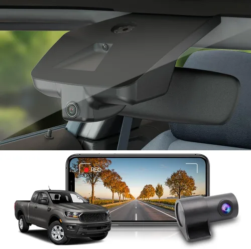 Fitcamx La cámara de tablero delantera 2K+trasera 1080P se adapta para Ford Ranger 2019-2023 XL XLT Lariat (sensor de lluvia), estilo de fábrica