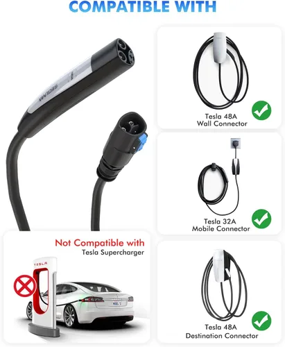 Vista 5 de Cable de extensión de cargador EV para cargador Tesla, 50 amperios, 21 pies, máx. 240V, 12kW, con enchufe NACS, cable de extensión EV para cargador