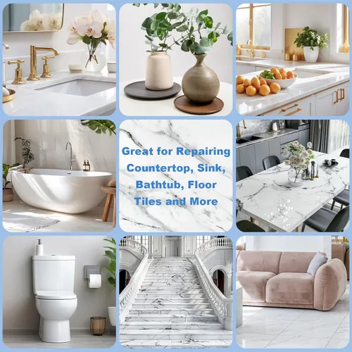 Vista 7 de Kit de reparación de virutas de cuarzo para encimera, kit de reparación de granito blanco y mármol, adecuado para granito, mármol, piedra de cuarzo