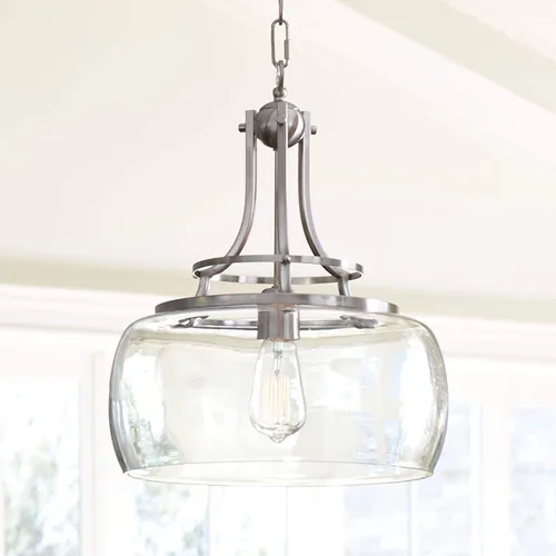 Vista 11 de Franklin Iron Works Charleston Araña Colgante de Níquel Satinado de 16" de Ancho Estilo Rústico Casa de Campo Vidrio Transparente Granulado LED
