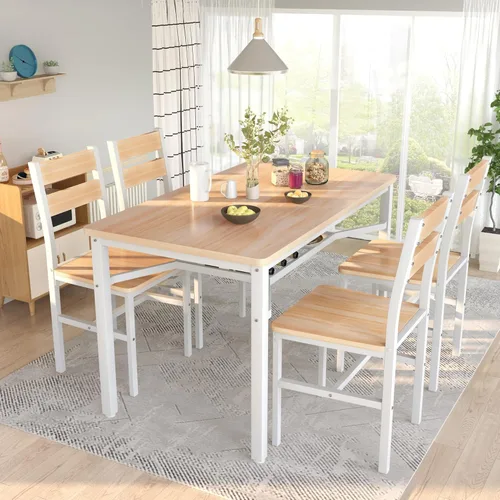Vista 3 de Juego de mesa de comedor Hooseng para 4, juego de mesa y sillas de cocina de madera con almacenamiento, juego de mesa de comedor de 5 piezas