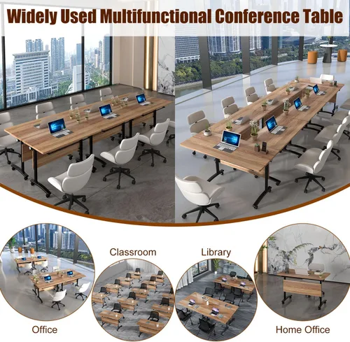 Vista 9 de Mesa de conferencia plegable con ruedas, mesa de entrenamiento abatible de W-nogal