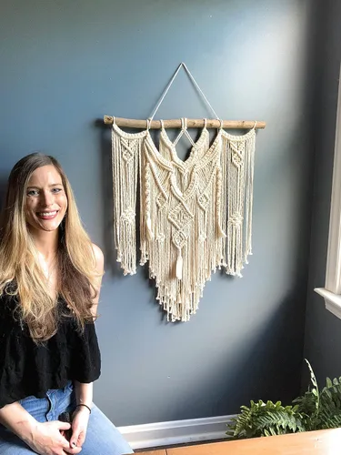 Vista 3 de WILD COTTON Fiber Arts Macrame Wall Hanging Art Woven Boho Home Décor, Geometric Beautiful Wall Art for Apartment, Dorm Room Decoration, 23" W x 33