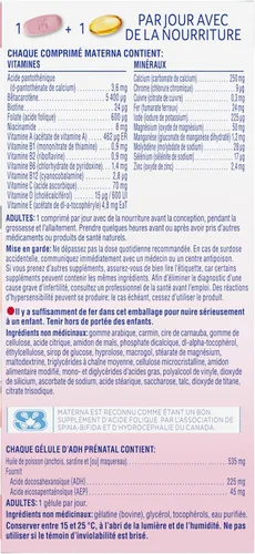 Vista 9 de NESTLÉ Materna - Multivitamínico prenatal con suplemento DHA Ácido fólico 60 tabletas + 60 geles blandos de DHA