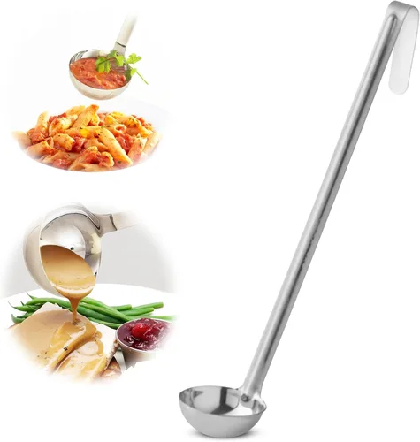 Vista 12 de Cucharón – Cucharón de acero inoxidable duradero para servir salsa de aderezo de sopa, salsa resistente y confiable mango largo para cocina