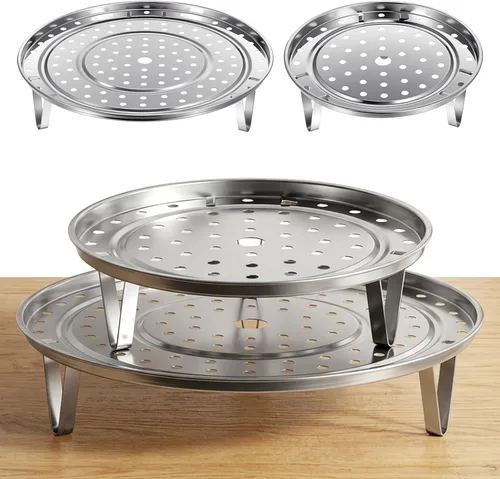 Estantes de vapor de acero inoxidable, 2 piezas redondas de vapor con soporte extraíble, bandejas de vapor de primera calidad para olla a presión y