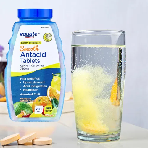 Vista 6 de Equate Extra Strength Smooth Chews - Tabletas antiácidas, frutas surtidas, 140 unidades (paquete de 01) + adhesivo Me Gustas