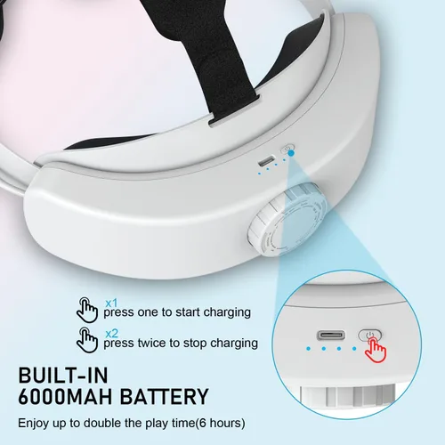 Vista 8 de Head Strap with Battery for MetaOculus Quest 3,6000mAh Fast Charging VR Power,Adjustable Elite Strap Replacement Accessories for OculusMeta Quest 3