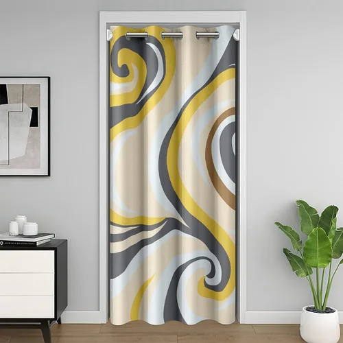 Vista 17 de Cortina de puerta con diseño de remolinos azules, negros y blancos, 1 panel de 34 pulgadas de ancho x 80 pulgadas de largo, cortinas opacas