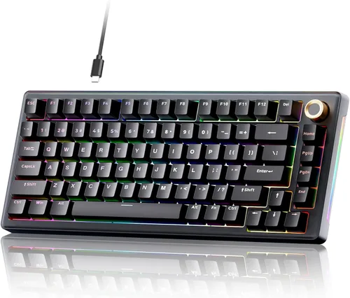 TMKB T81E Mechanical Gaming Keyboard, 75% Gasket Mount Wired Keyboard with Knob & 5-Layer Sound Dampening, Hot-Swappable, RGB Backlit, 82 Keys for
