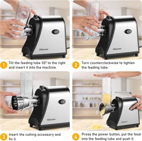 Vista 6 de 250W Electric Cheese Grater, 5 In 1 Salad Shooter Cheese Grater Electric Spiralizer For Veggies, SaladCheesesFruits