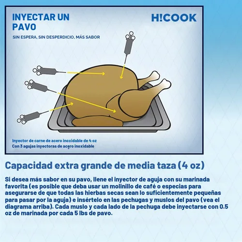 Vista 7 de Kit de inyector de sabor a marinada de carne de grado comercial de acero inoxidable de 4 onzas, inyector de condimento de capacidad de 1/2 taza