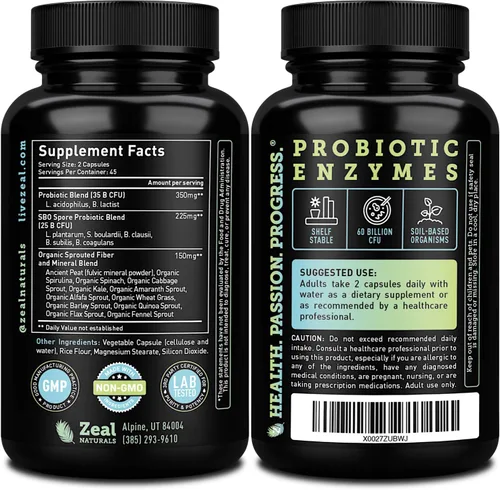 Vista 2 de Probióticos y prebióticos + probióticos SBO (60 mil millones de UFC 90 cápsulas) Probiótico Acidophilus con Saccharomyces Boulardii