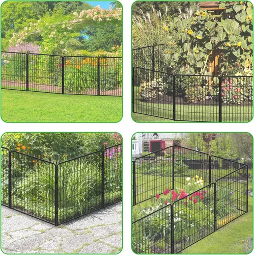 Vista 3 de Paneles decorativos de metal para valla de jardín, 32 pulgadas de alto x 5.3 pies de largo, valla sin excavación, 2 paneles para perros, valla