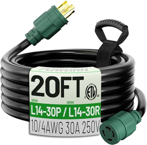 Vista 15 de POWGRN Cable de extensión para generador de 30 amperios de 10 pies, 4 puntas, resistente NEMA L14-30P a NEMA L14-30R, 125/250V 7500W, cable de Verde