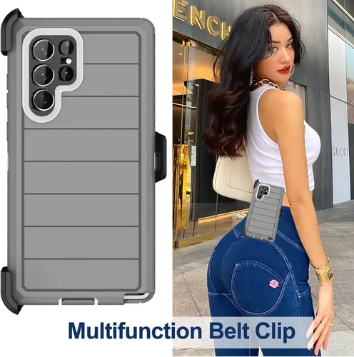 Vista 6 de Funda para Samsung Galaxy S22 Ultra con funda de clip para cinturón, 2 protectores de pantalla, protección de grado militar resistente, cuerpo