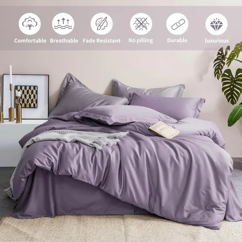 Vista 2 de MILDLY Juego de funda de edredón 100% algodón de fibra larga tamaño queen, juegos de funda de edredón, ropa de cama ultra suave de 3 piezas