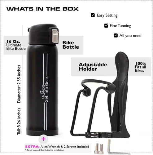 Vista 7 de Portabotellas de bicicleta Pro Set con termo Bike Bottle or Exrta Set con soporte de jaula adicional, sin tornillos. Jaula perfecta, ajustable
