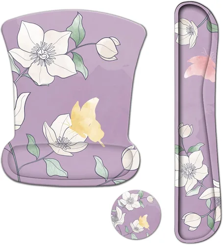 Vista 10 de AIMSA Alfombrilla de mouse con reposamuñecas, juego de alfombrillas de mouse con soporte de muñeca de gato negro, alfombrilla ergonómica con base