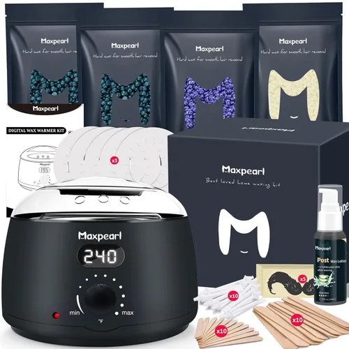 Kit de depilación digital Maxpearl - Kit de calentador de cera dura para hombres y mujeres para depilación - Piel sensible, cejas, cara, axilas,