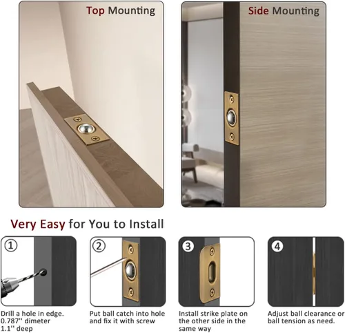 Vista 28 de JQK Herrajes para puerta de clóset, acero inoxidable ajustable con placa de golpeo, bronce antiguo, paquete de 2 unidades, HBC100-QG-P2