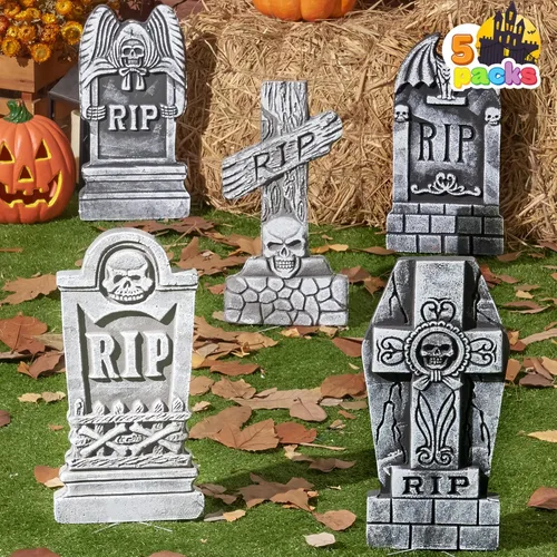 JOYIN - Lápidas de cementerio de espuma de Halloween de 17 pulgadas (paquete de 5), decoraciones de lápidas de Halloween al aire libre para tumbas