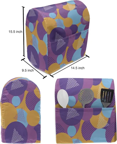 Vista 4 de Ambesonne Synthwave Stand Mixer Cover, Continuous Pattern of Futurism Themed Colorful Shapes Round and Triangles, Kitchen Appliance Organizer Bag