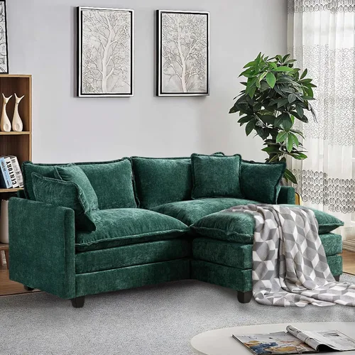 Vista 3 de SoarFlash Juego de sofá modular de felpilla, en forma de L de 2 asientos, con otomana, cómodo, moderno, para sala de estar, 71.6 pulgadas, verde