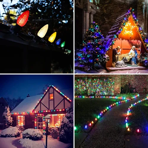 Vista 6 de Paquete de 50 bombillas LED multicolor C9 de repuesto, bombillas LED C9 de plástico inastillables e impermeables para tiras de luces al aire libre