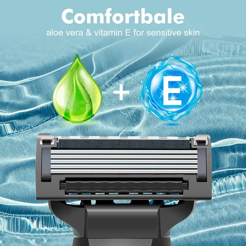 Vista 2 de Arisson Juego de maquinillas de afeitar para hombre, incluye 1 mango de afeitar de diseño ergonómico, 4 recambios de cuchilla, cubierta de hoja